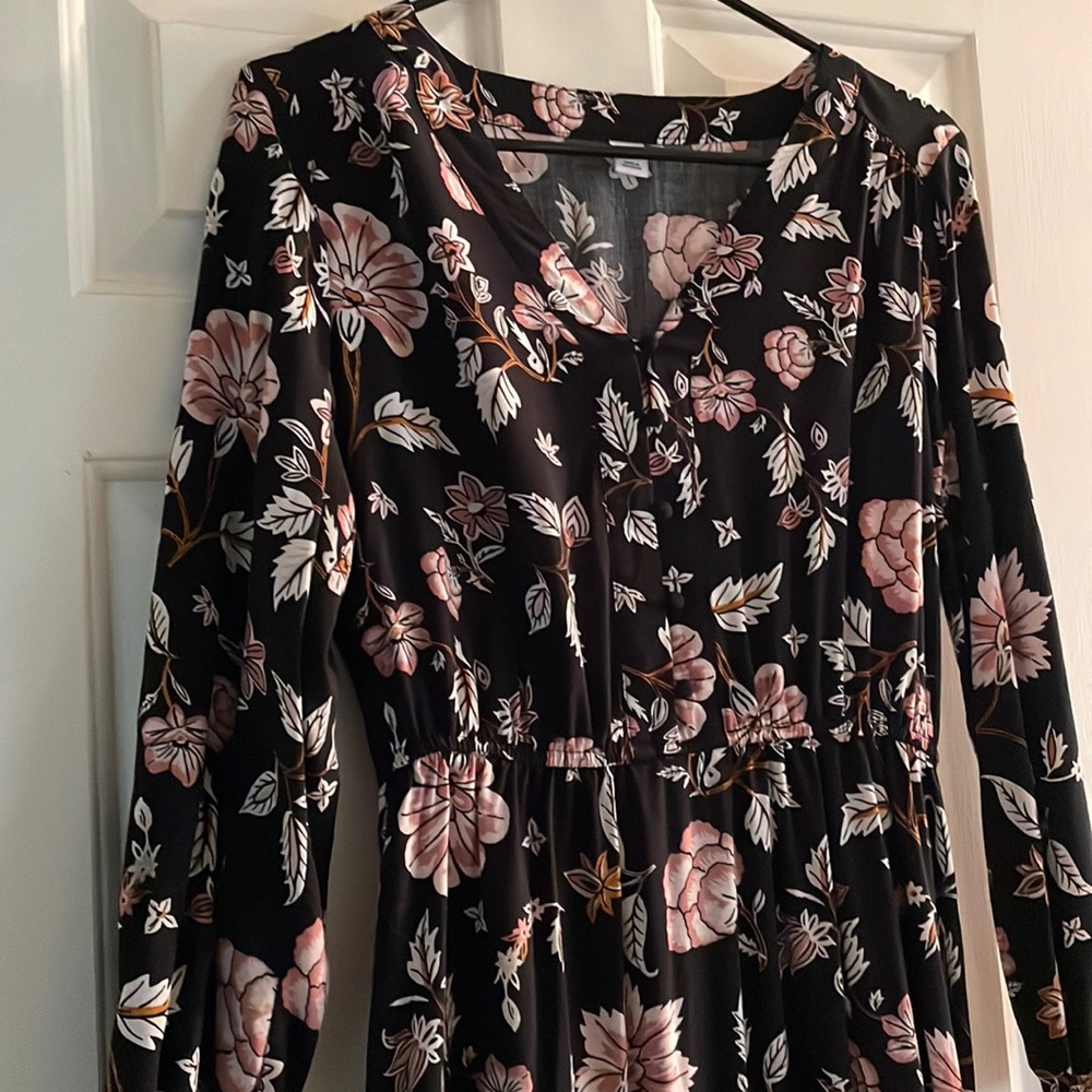 Old Navy black dress with soft pink flowers